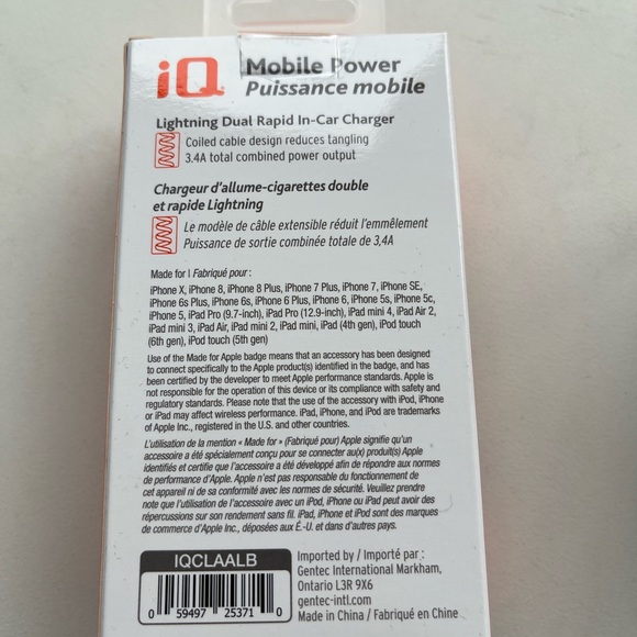Free w/ Purchase of 2 Items: BNIB iQ Mobile Power In-Car Charger iPhone/iPad - Picture 4 of 5